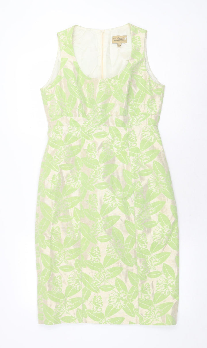 Paul Costelloe Womens Green Floral Polyester A-Line Size 10 Round Neck Zip
