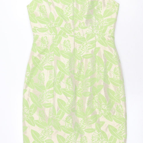 Paul Costelloe Womens Green Floral Polyester A-Line Size 10 Round Neck Zip