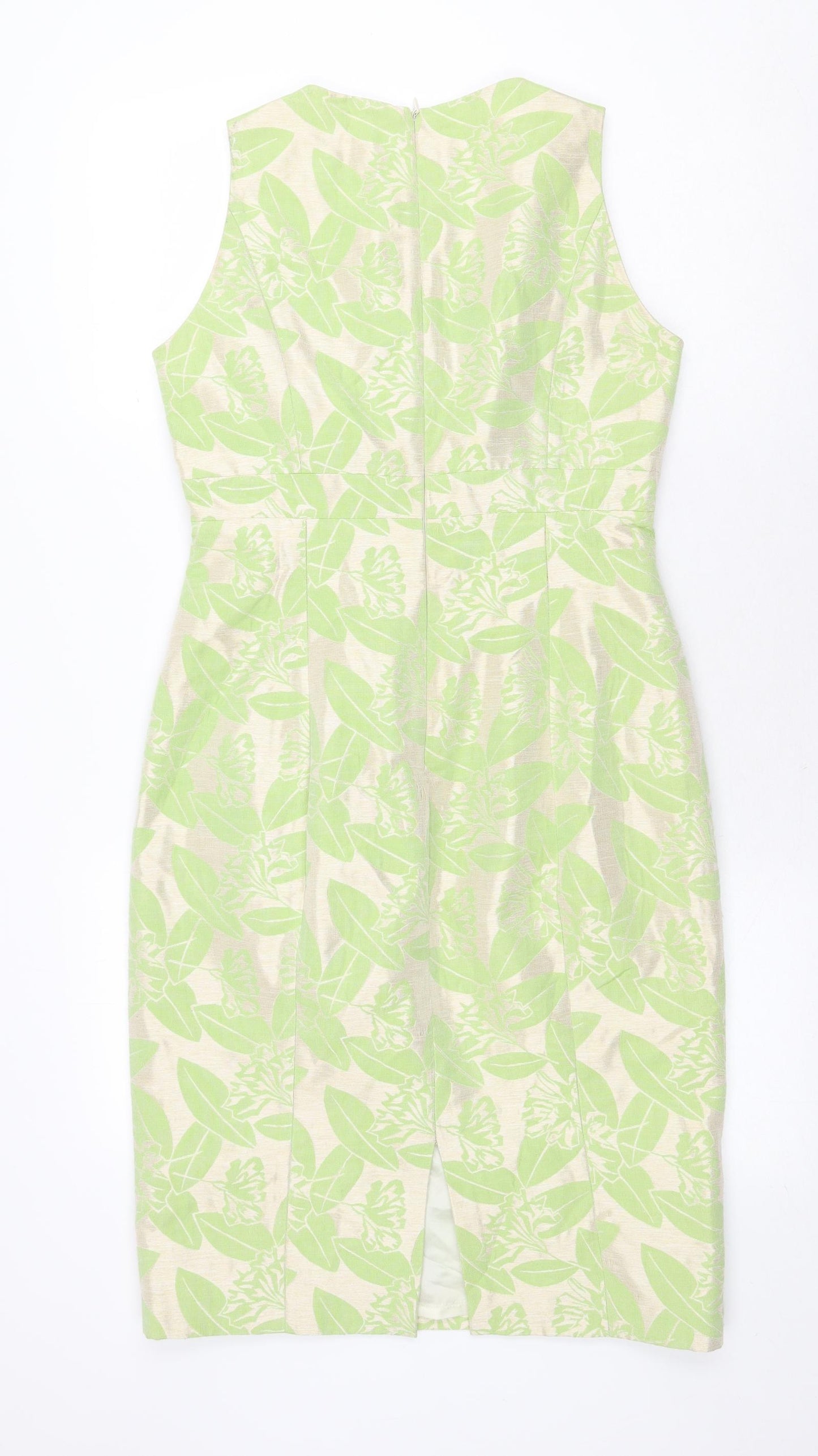 Paul Costelloe Womens Green Floral Polyester A-Line Size 10 Round Neck Zip
