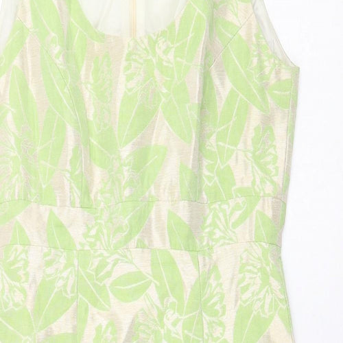 Paul Costelloe Womens Green Floral Polyester A-Line Size 10 Round Neck Zip