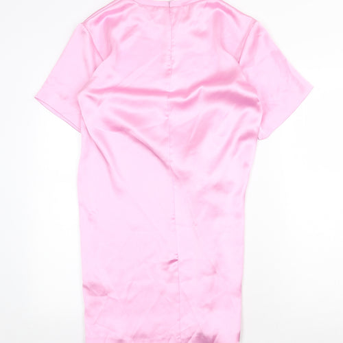 Zara Womens Pink Polyester T-Shirt Dress Size S Round Neck Zip