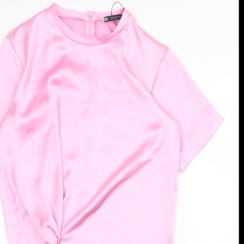 Zara Womens Pink Polyester T-Shirt Dress Size S Round Neck Zip