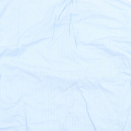 Preworn Womens Blue Cotton Basic T-Shirt Size L V-Neck - Crochet Trim