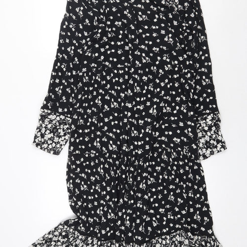 Fat Face Womens Black Floral Viscose Trapeze & Swing Size 10 V-Neck Button