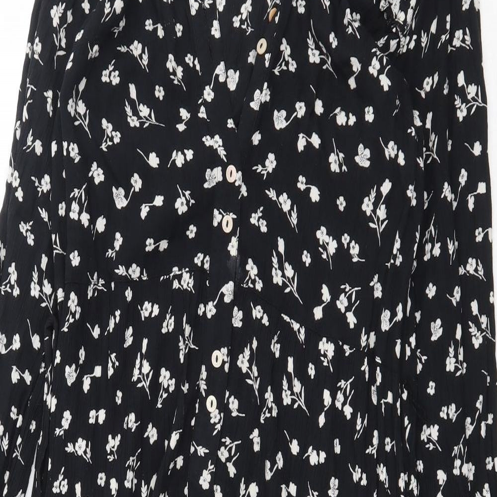 Fat Face Womens Black Floral Viscose Trapeze & Swing Size 10 V-Neck Button