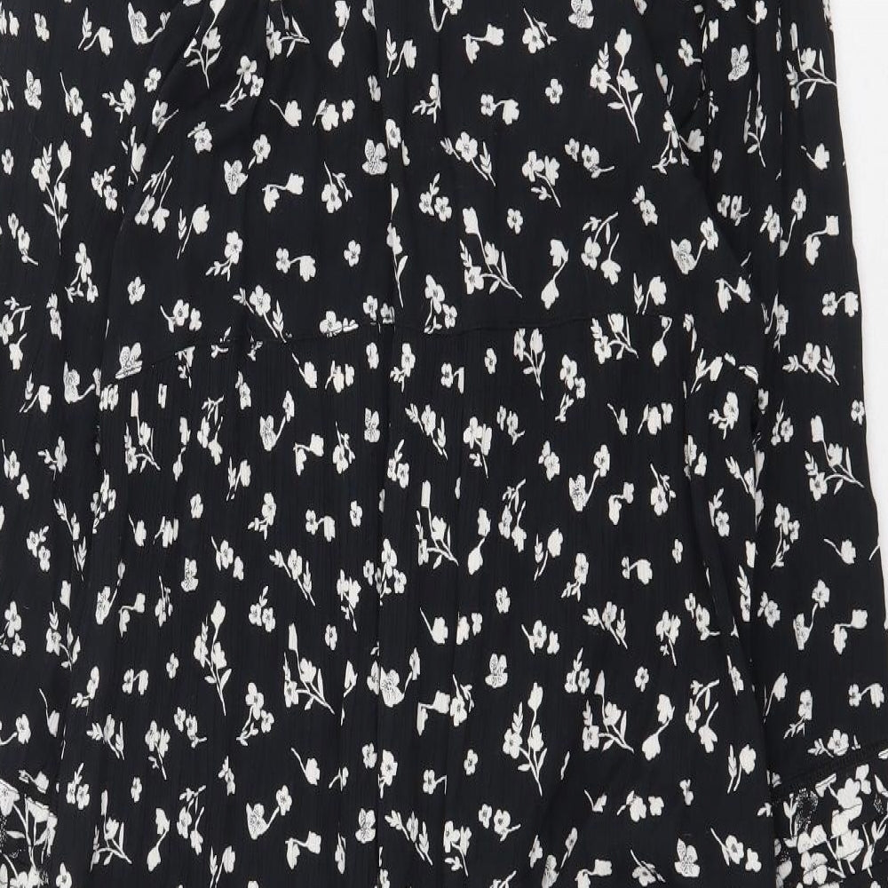 Fat Face Womens Black Floral Viscose Trapeze & Swing Size 10 V-Neck Button