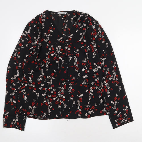 Berketex Womens Black Geometric Polyester Basic Blouse Size M V-Neck