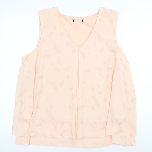 M&Co Womens Pink Geometric Polyester Basic Tank Size 16 V-Neck - Feather Print