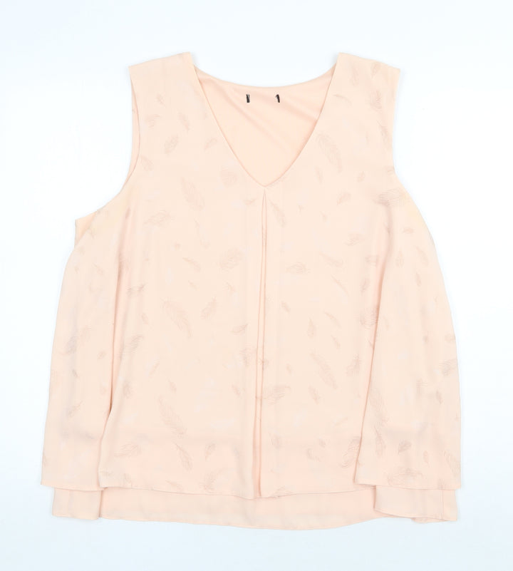 M&Co Womens Pink Geometric Polyester Basic Tank Size 16 V-Neck - Feather Print