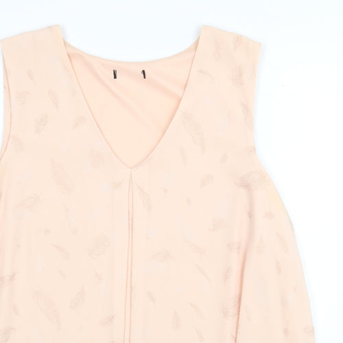 M&Co Womens Pink Geometric Polyester Basic Tank Size 16 V-Neck - Feather Print