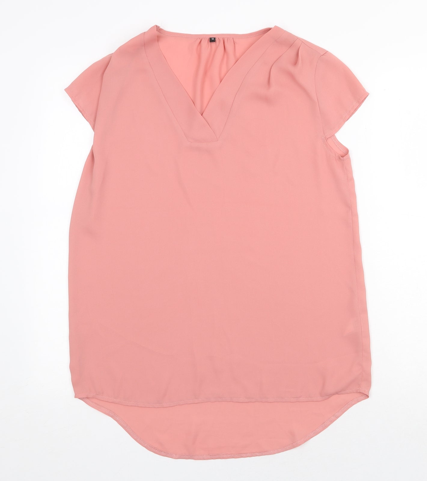 Preworn Womens Pink Polyester Basic Blouse Size 10 V-Neck