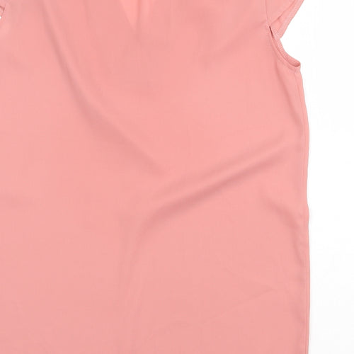 Preworn Womens Pink Polyester Basic Blouse Size 10 V-Neck