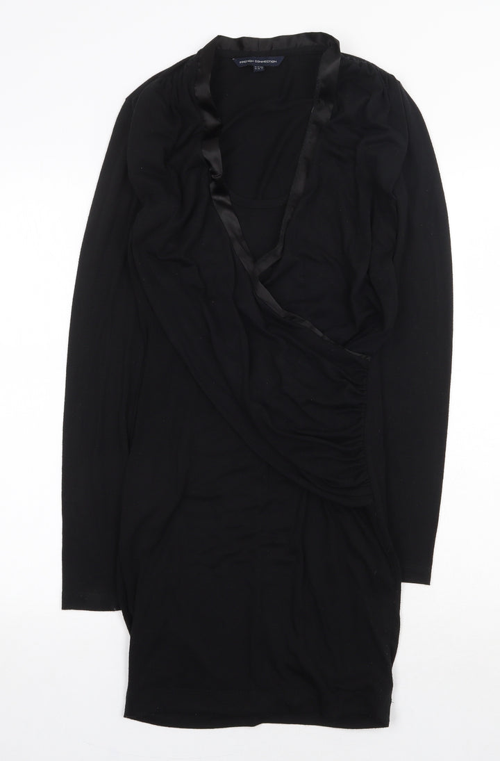 French Connection Womens Black Cotton A-Line Size 10 V-Neck Pullover