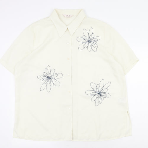ELVI Womens Ivory Polyester Basic Button-Up Size 20 V-Neck