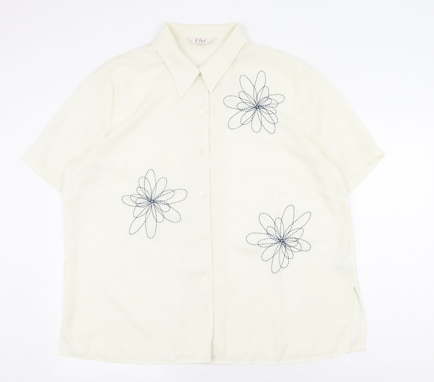 ELVI Womens Ivory Polyester Basic Button-Up Size 20 V-Neck