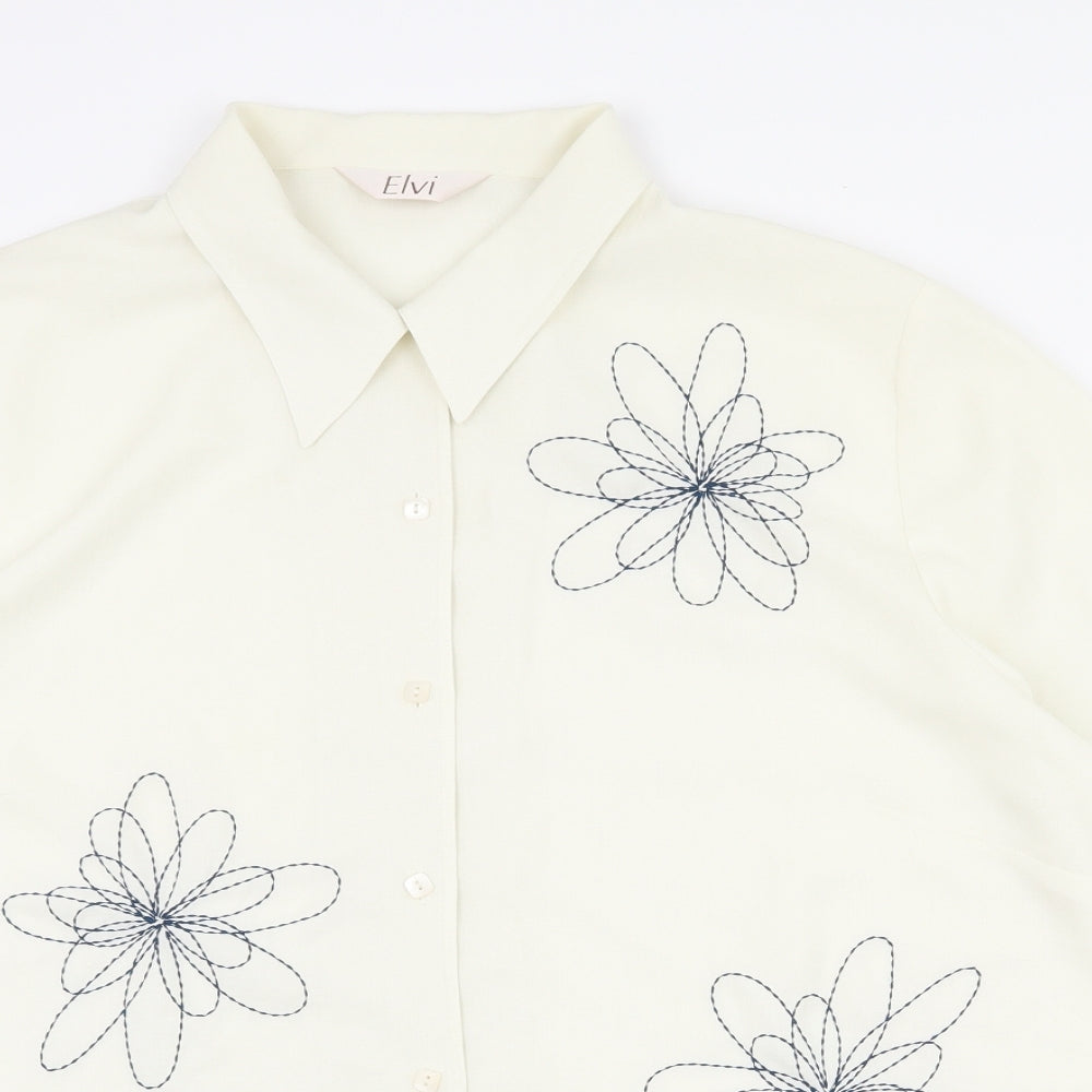 ELVI Womens Ivory Polyester Basic Button-Up Size 20 V-Neck