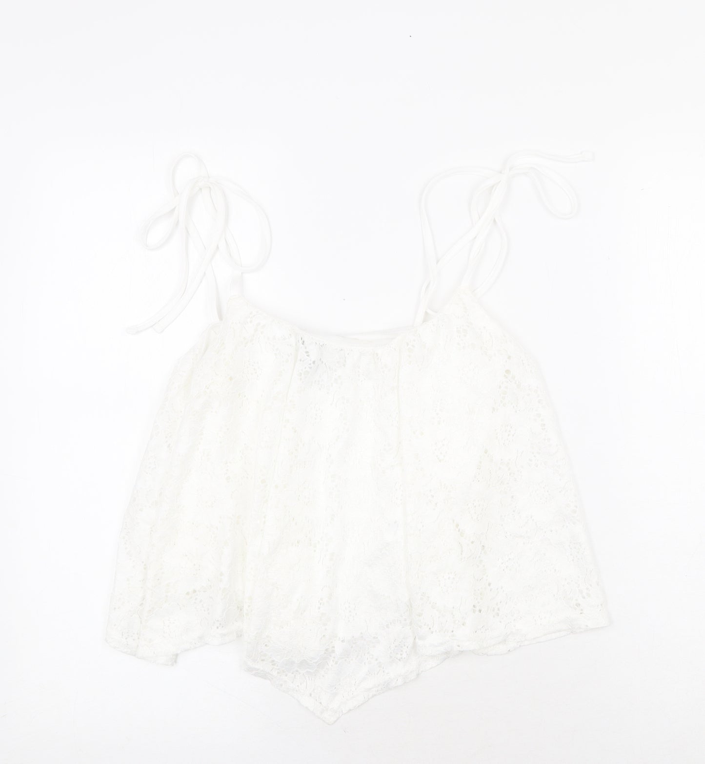 New Look Womens White Nylon Cropped Tank Size 10 Round Neck