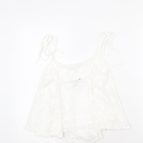 New Look Womens White Nylon Cropped Tank Size 10 Round Neck