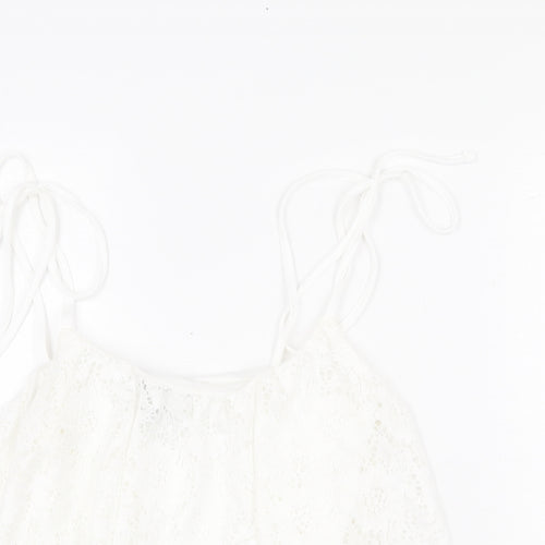 New Look Womens White Nylon Cropped Tank Size 10 Round Neck