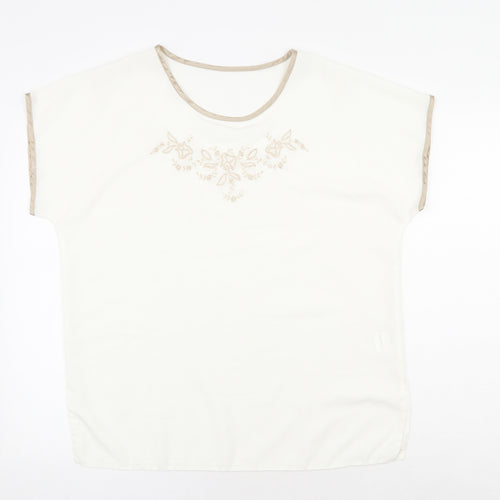 Preworn Womens White Polyester Basic T-Shirt Size 14 Round Neck