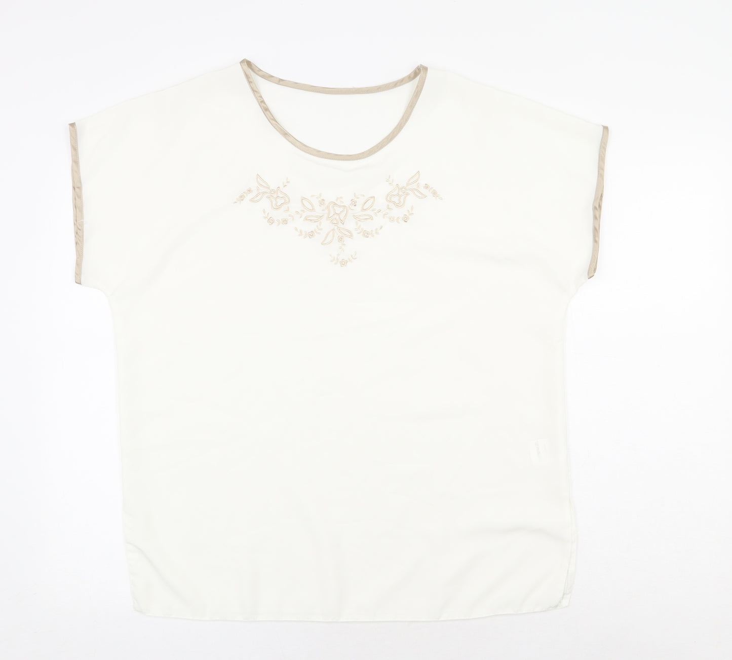 Preworn Womens White Polyester Basic T-Shirt Size 14 Round Neck