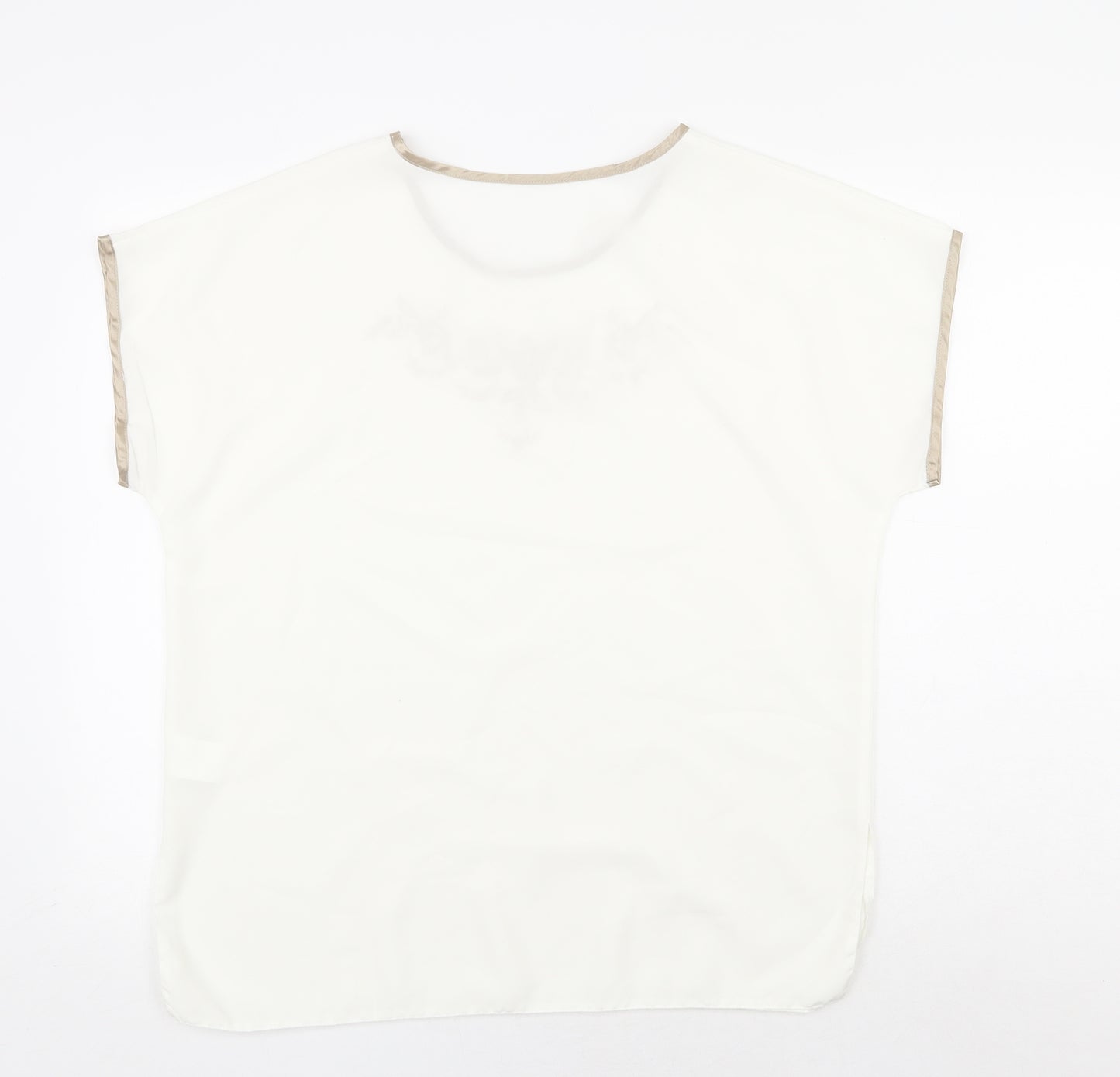 Preworn Womens White Polyester Basic T-Shirt Size 14 Round Neck