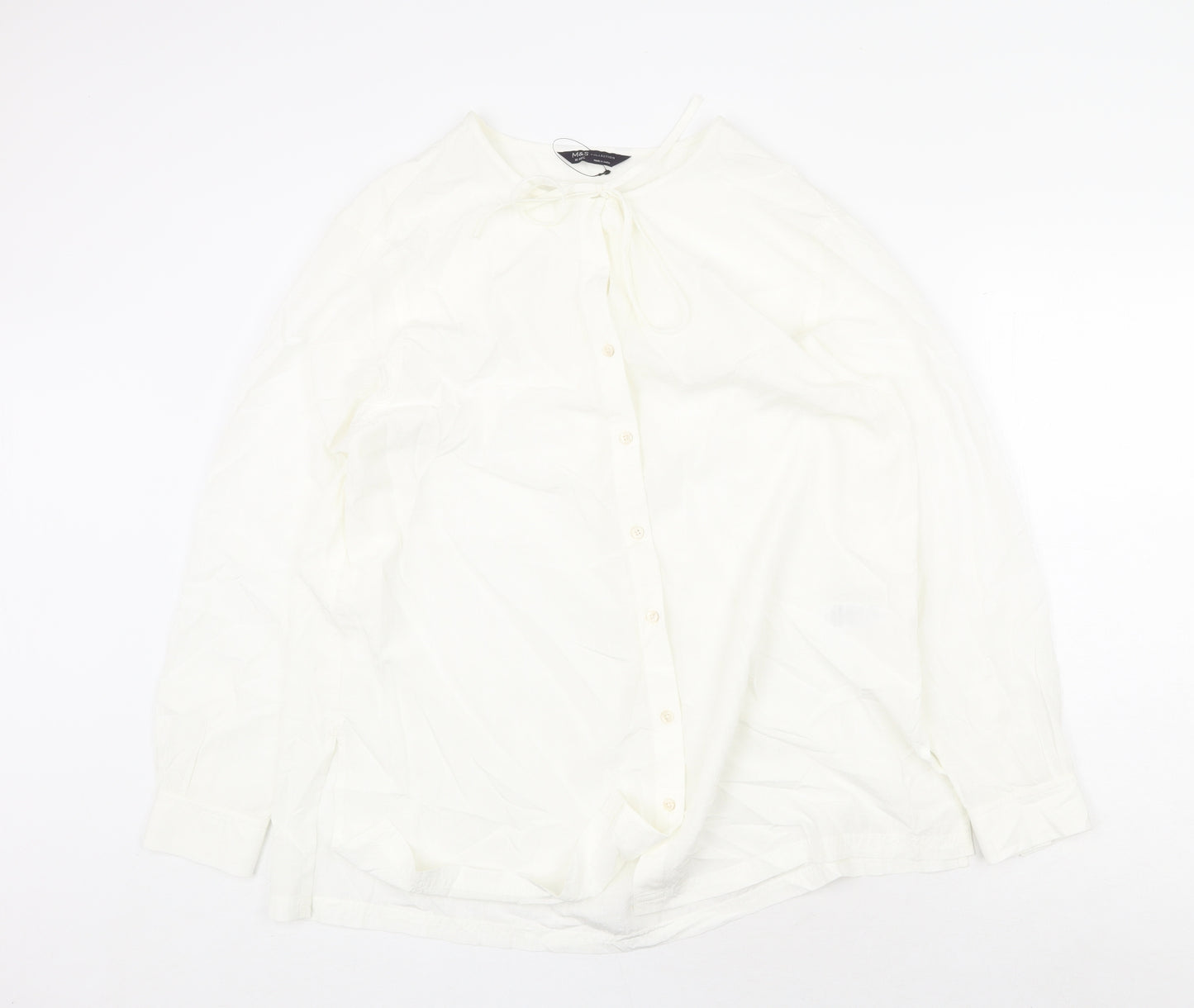 Marks and Spencer Womens White Modal Basic Button-Up Size 16 V-Neck