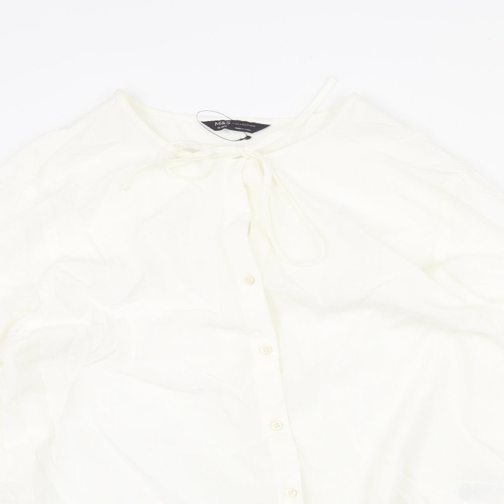 Marks and Spencer Womens White Modal Basic Button-Up Size 16 V-Neck