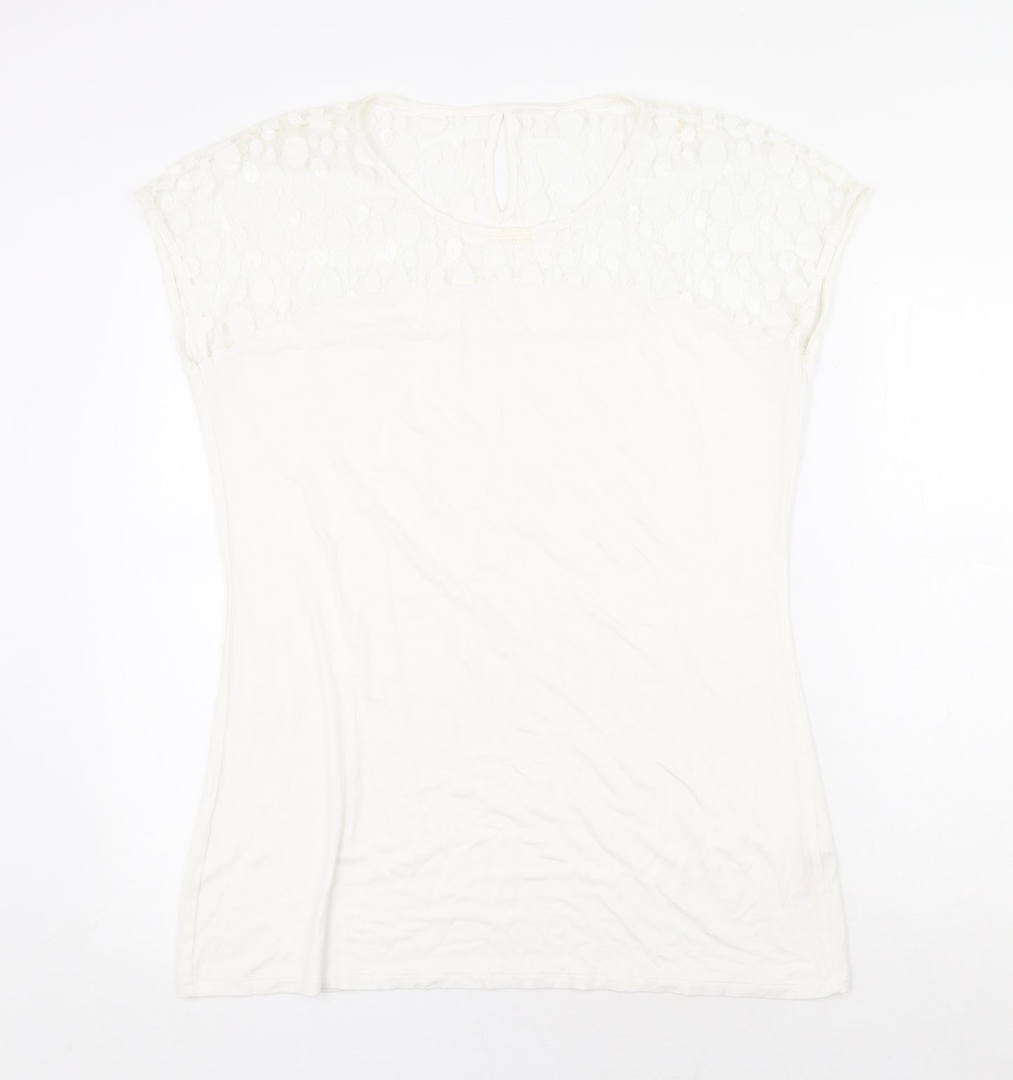 Dunnes Stores Womens White Geometric Viscose Basic T-Shirt Size 18 Round Neck