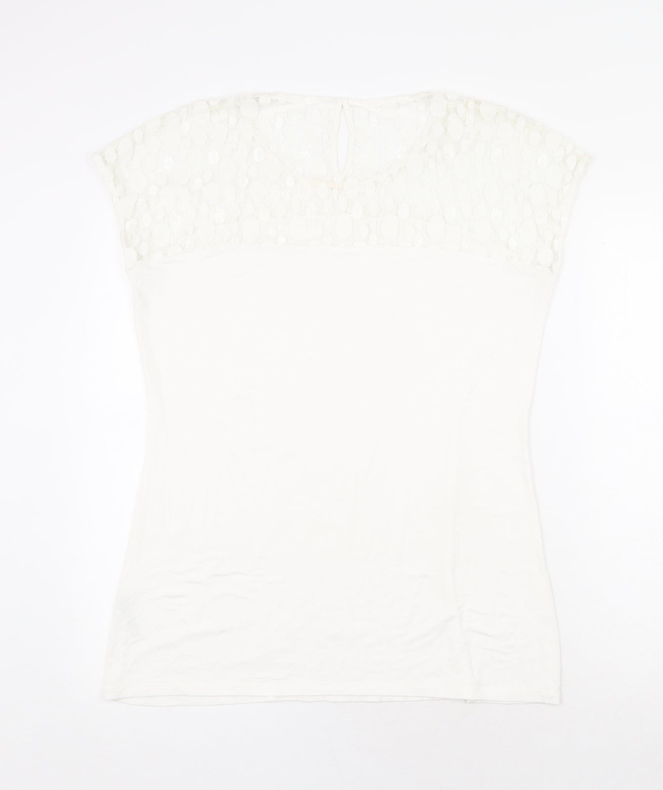 Dunnes Stores Womens White Geometric Viscose Basic T-Shirt Size 18 Round Neck