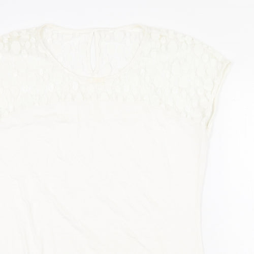 Dunnes Stores Womens White Geometric Viscose Basic T-Shirt Size 18 Round Neck