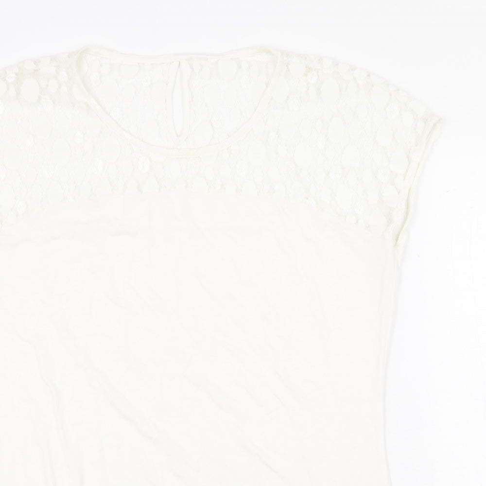 Dunnes Stores Womens White Geometric Viscose Basic T-Shirt Size 18 Round Neck