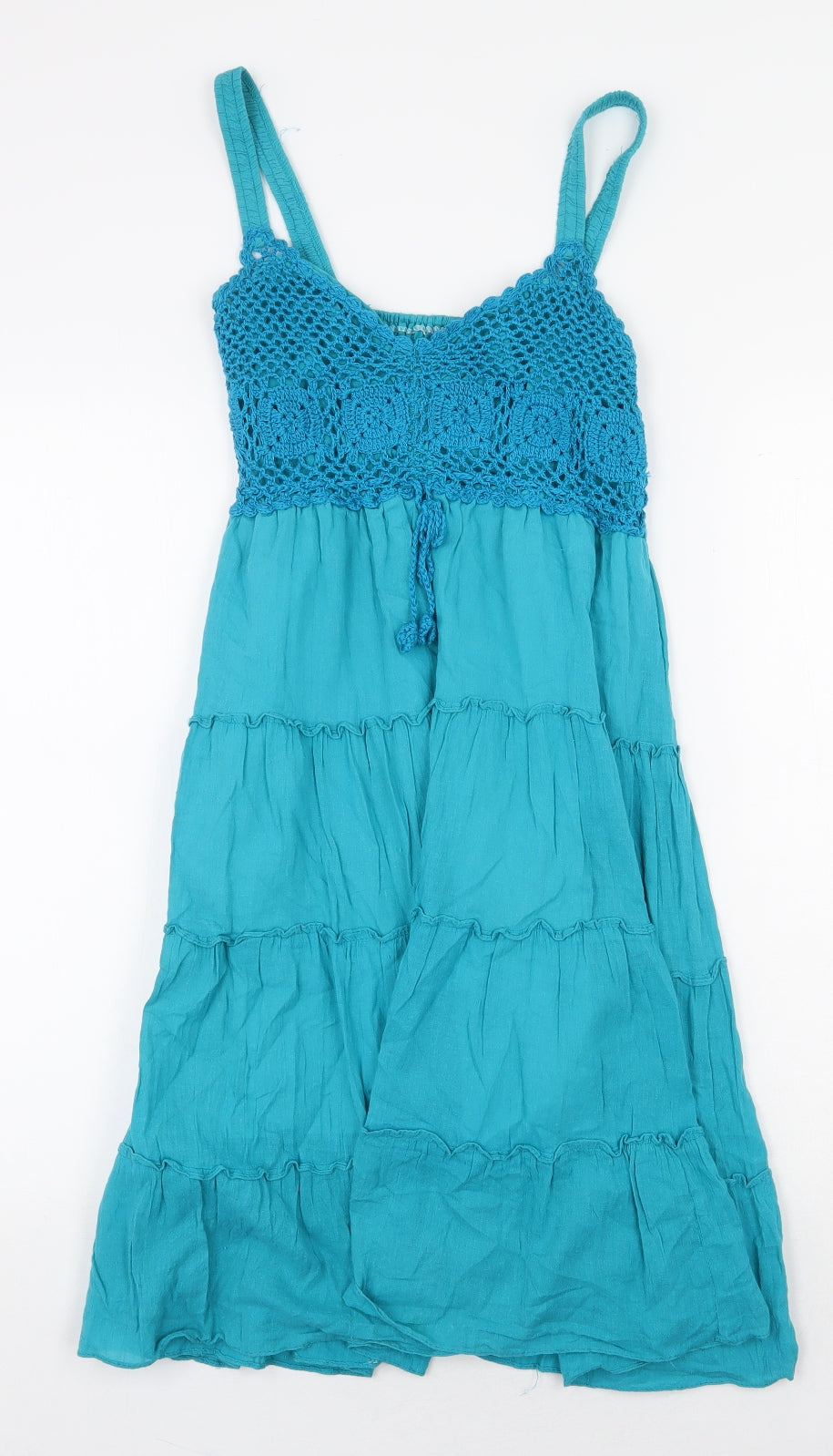 Preworn Womens Green 100% Cotton Tank Dress Size M V-Neck Pullover