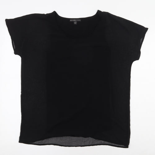 Design History Womens Black Polyester Basic T-Shirt Size S Round Neck