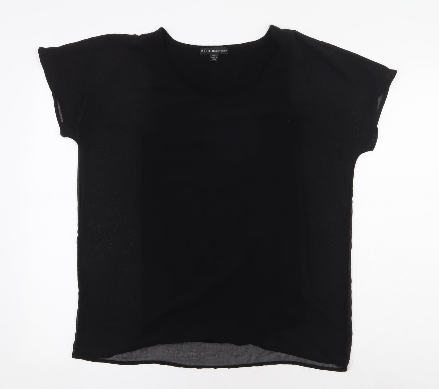 Design History Womens Black Polyester Basic T-Shirt Size S Round Neck