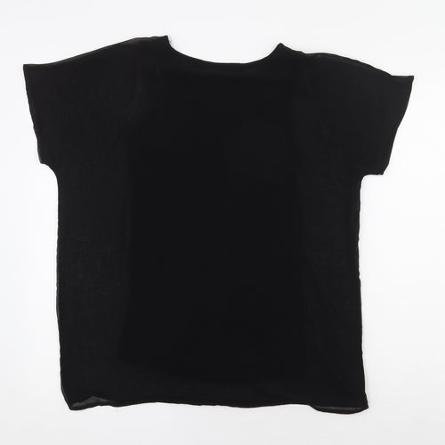 Design History Womens Black Polyester Basic T-Shirt Size S Round Neck