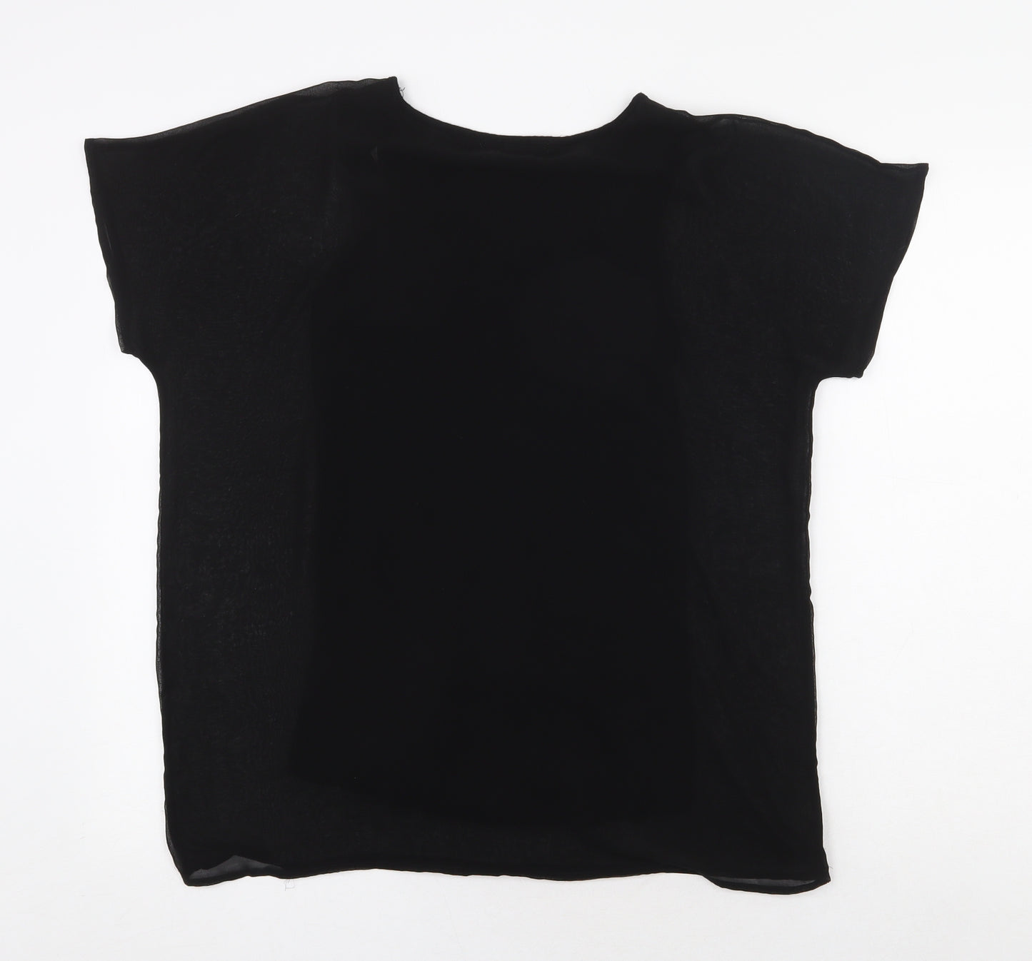 Design History Womens Black Polyester Basic T-Shirt Size S Round Neck