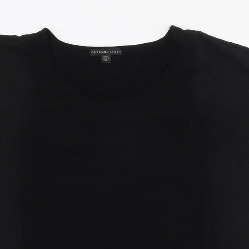 Design History Womens Black Polyester Basic T-Shirt Size S Round Neck