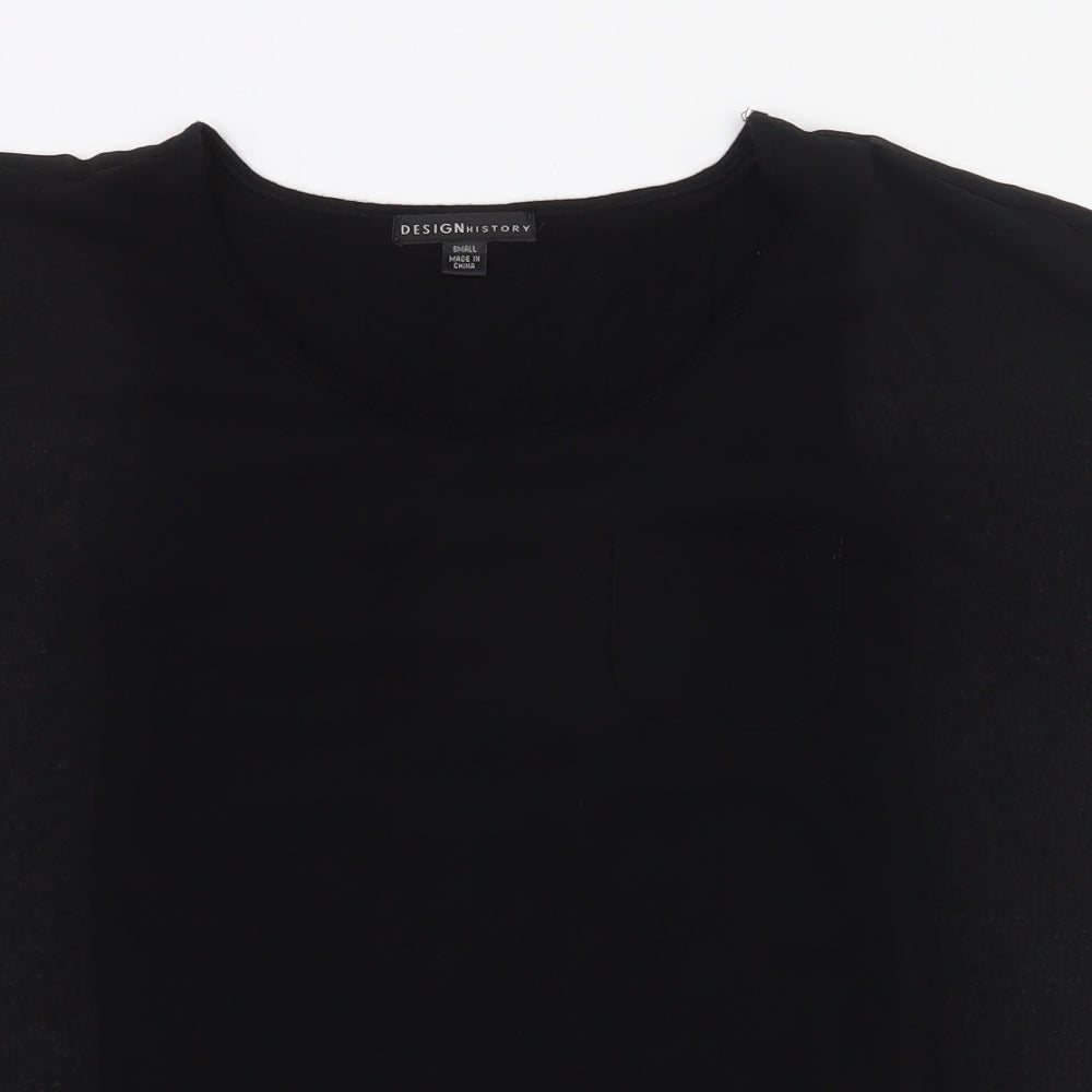 Design History Womens Black Polyester Basic T-Shirt Size S Round Neck