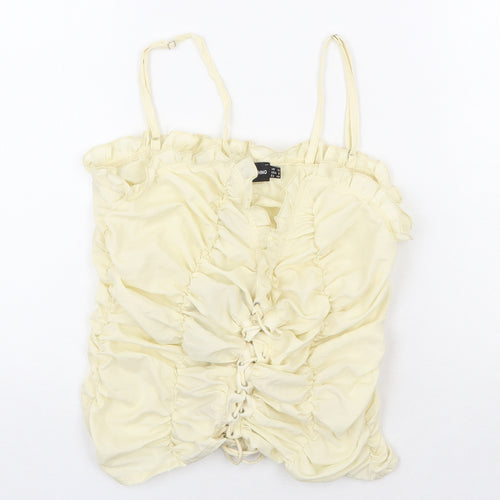 PRETTYLITTLETHING Womens Yellow Polyester Basic Tank Size 12 Square Neck