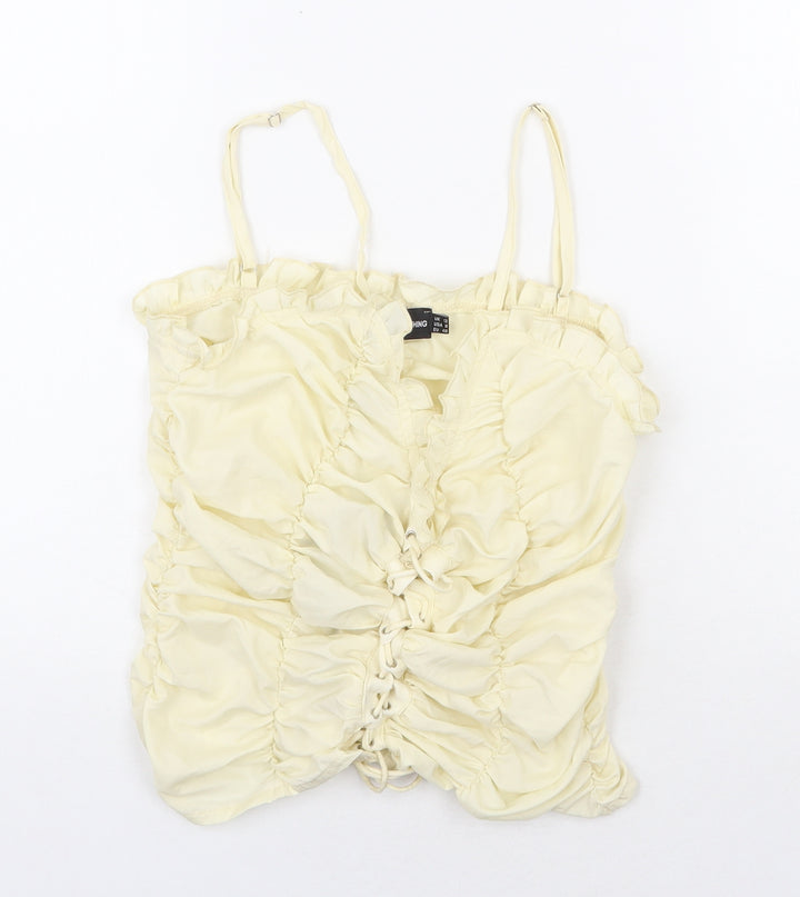 PRETTYLITTLETHING Womens Yellow Polyester Basic Tank Size 12 Square Neck
