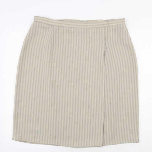 Preworn Womens Beige Striped Polyester Straight & Pencil Skirt Size 36 in Zip