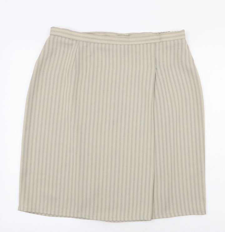 Preworn Womens Beige Striped Polyester Straight & Pencil Skirt Size 36 in Zip