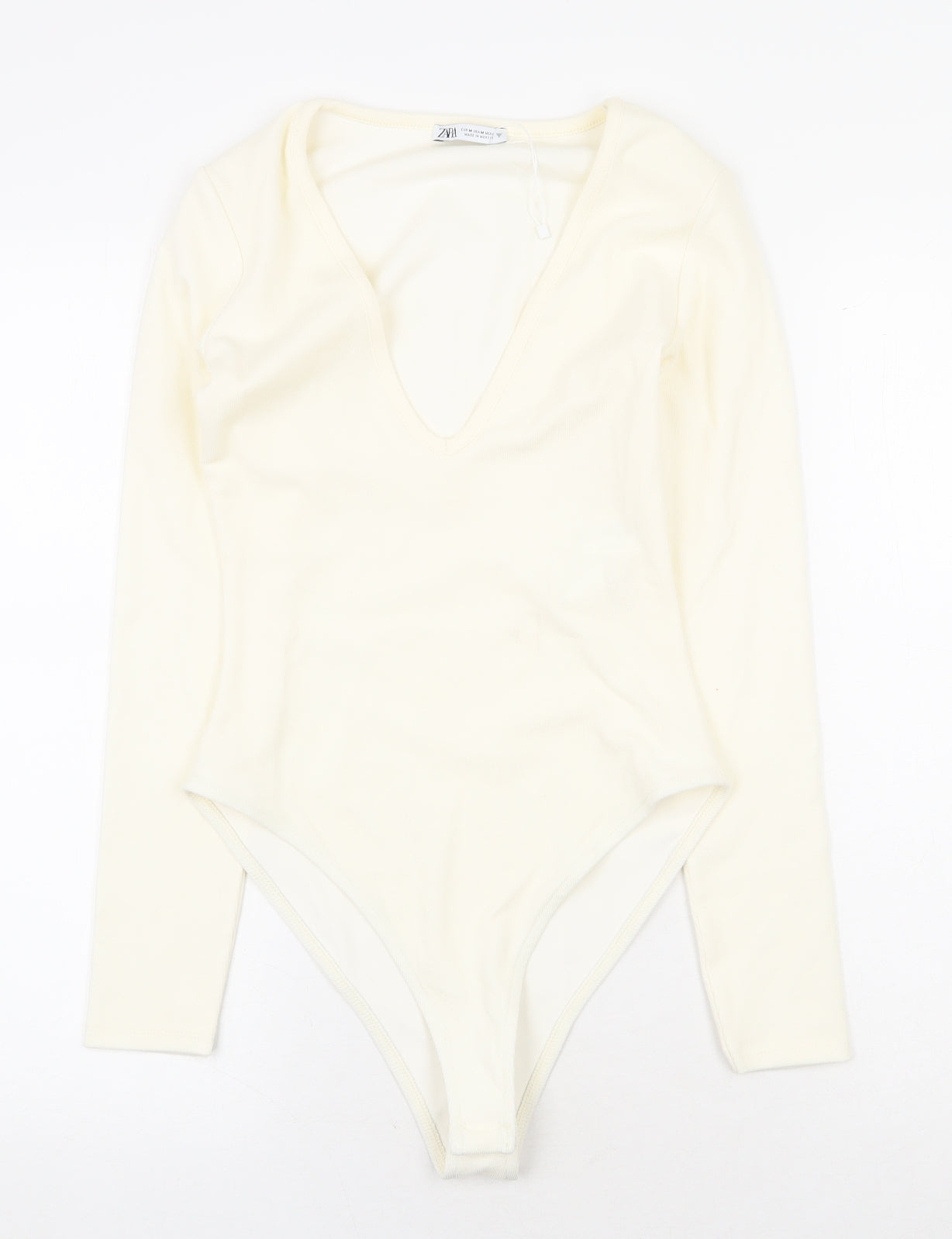 Zara Womens Ivory Polyester Bodysuit One-Piece Size M Snap