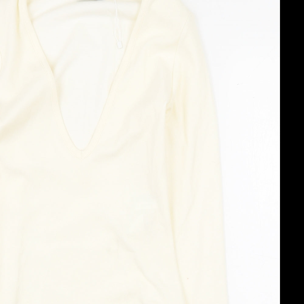 Zara Womens Ivory Polyester Bodysuit One-Piece Size M Snap