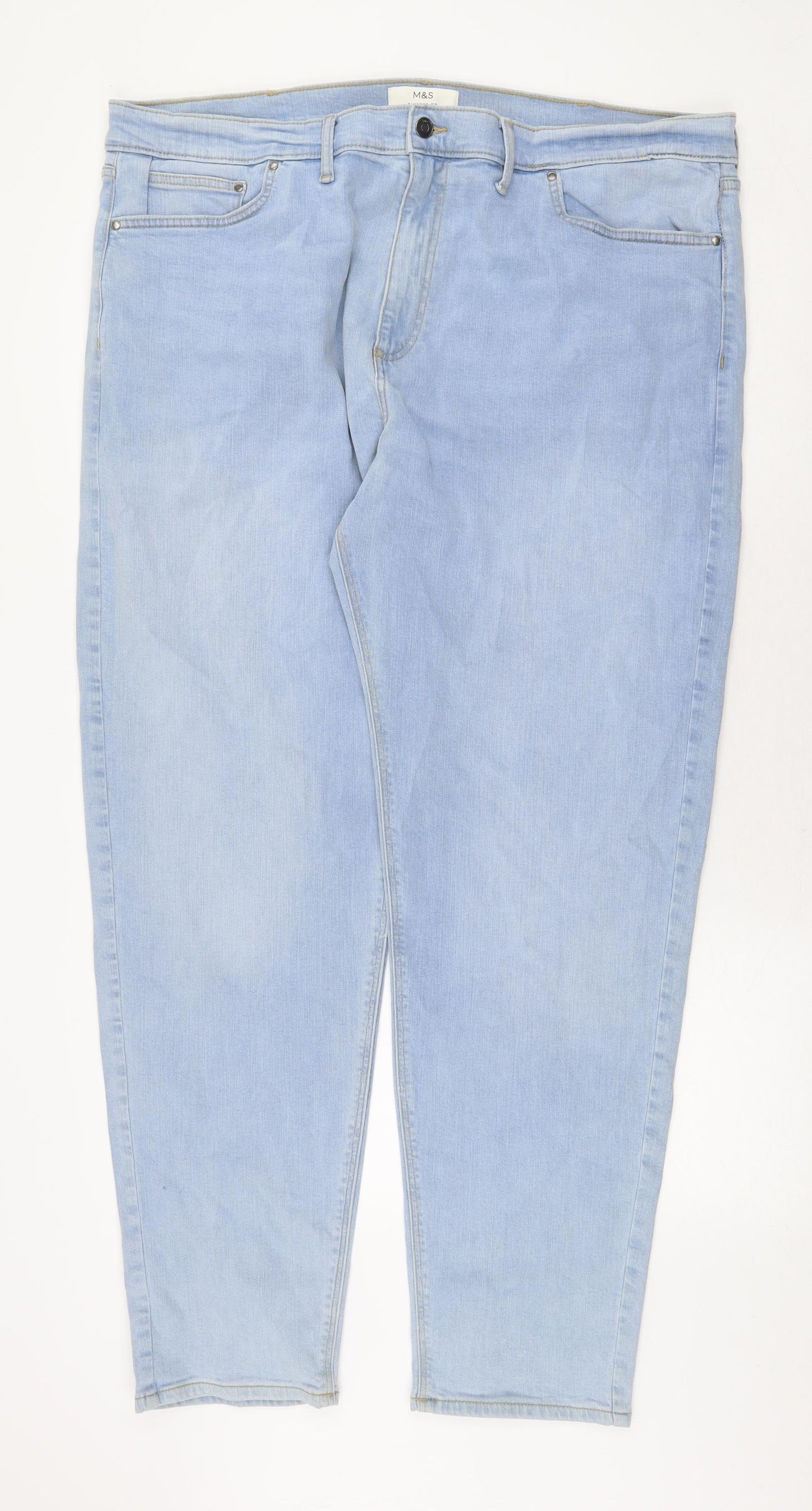 Marks and Spencer Mens Blue Cotton Straight Jeans Size 42 in Regular Zip