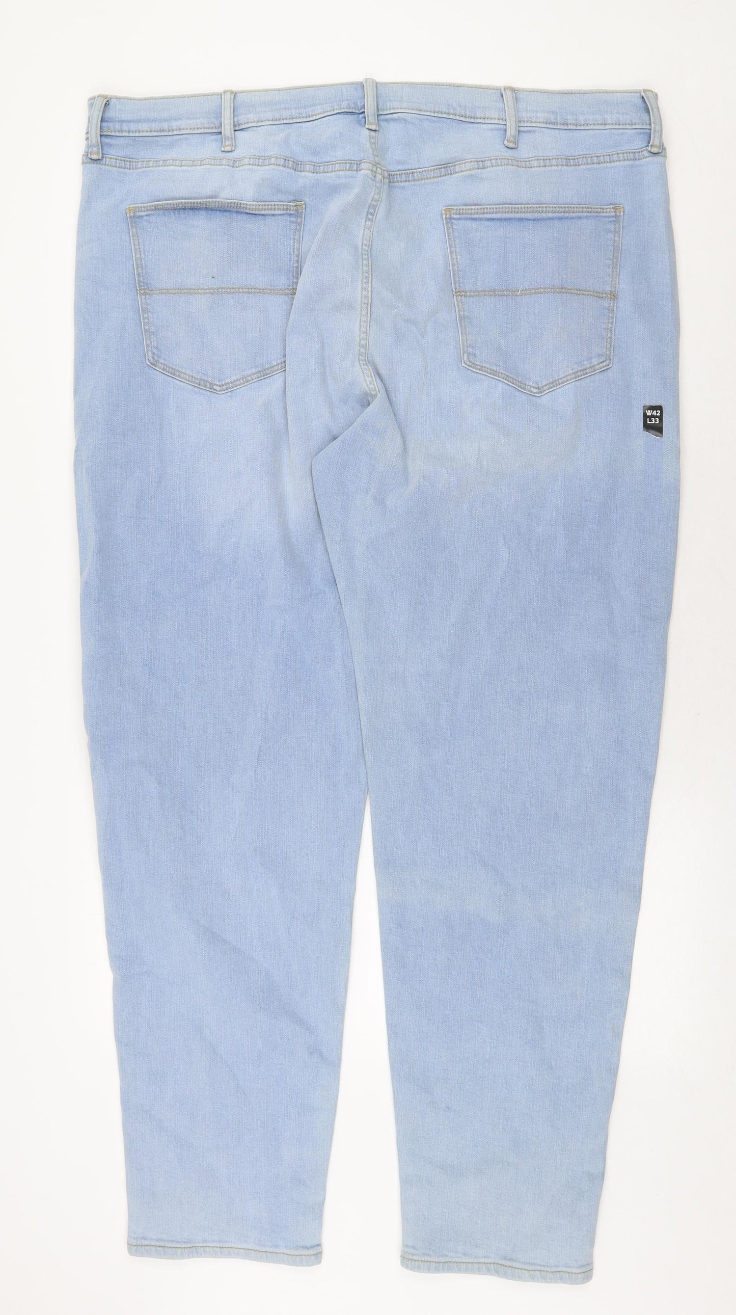 Marks and Spencer Mens Blue Cotton Straight Jeans Size 42 in Regular Zip