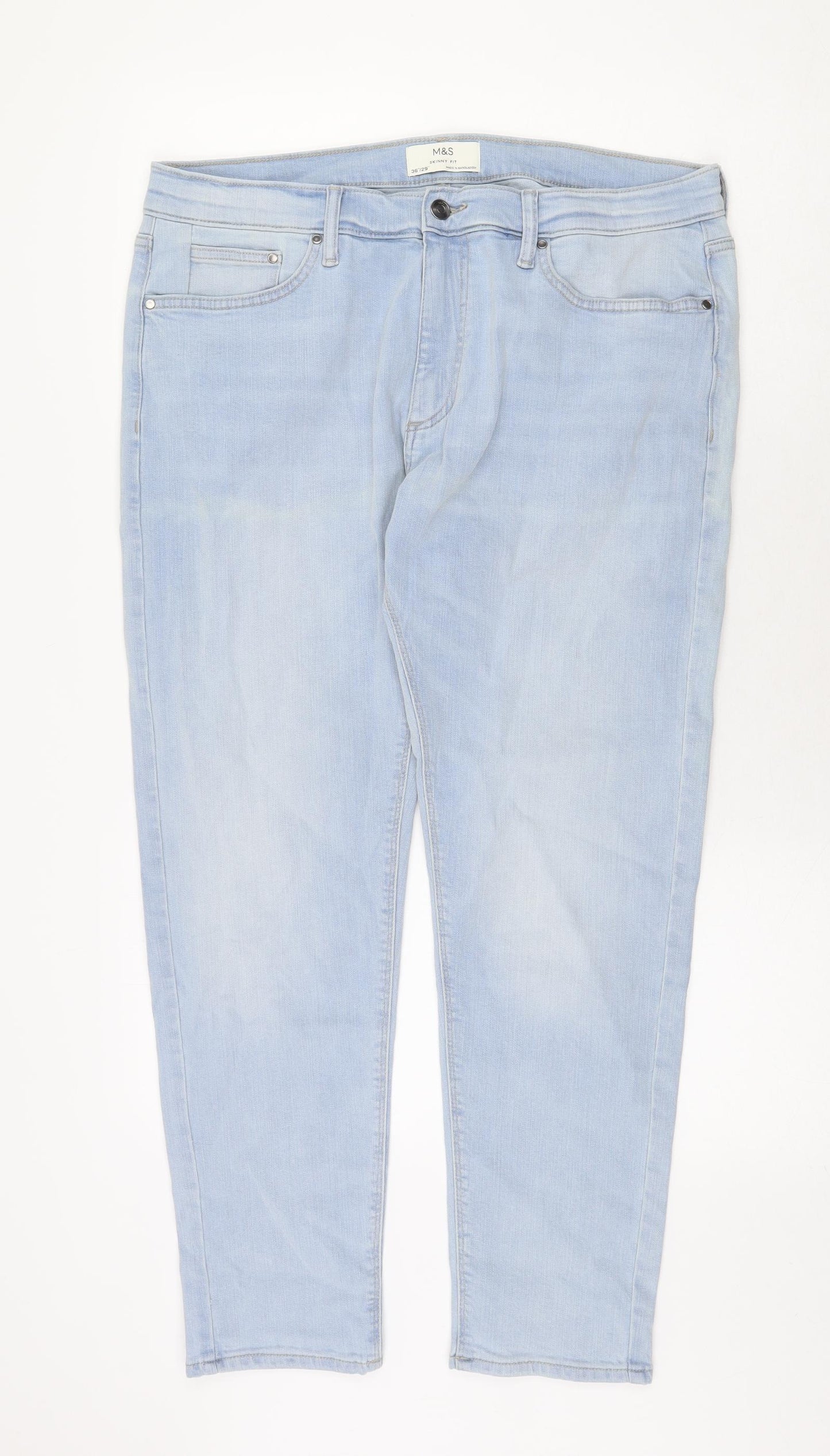 Marks and Spencer Mens Blue Cotton Skinny Jeans Size 36 in Regular Zip