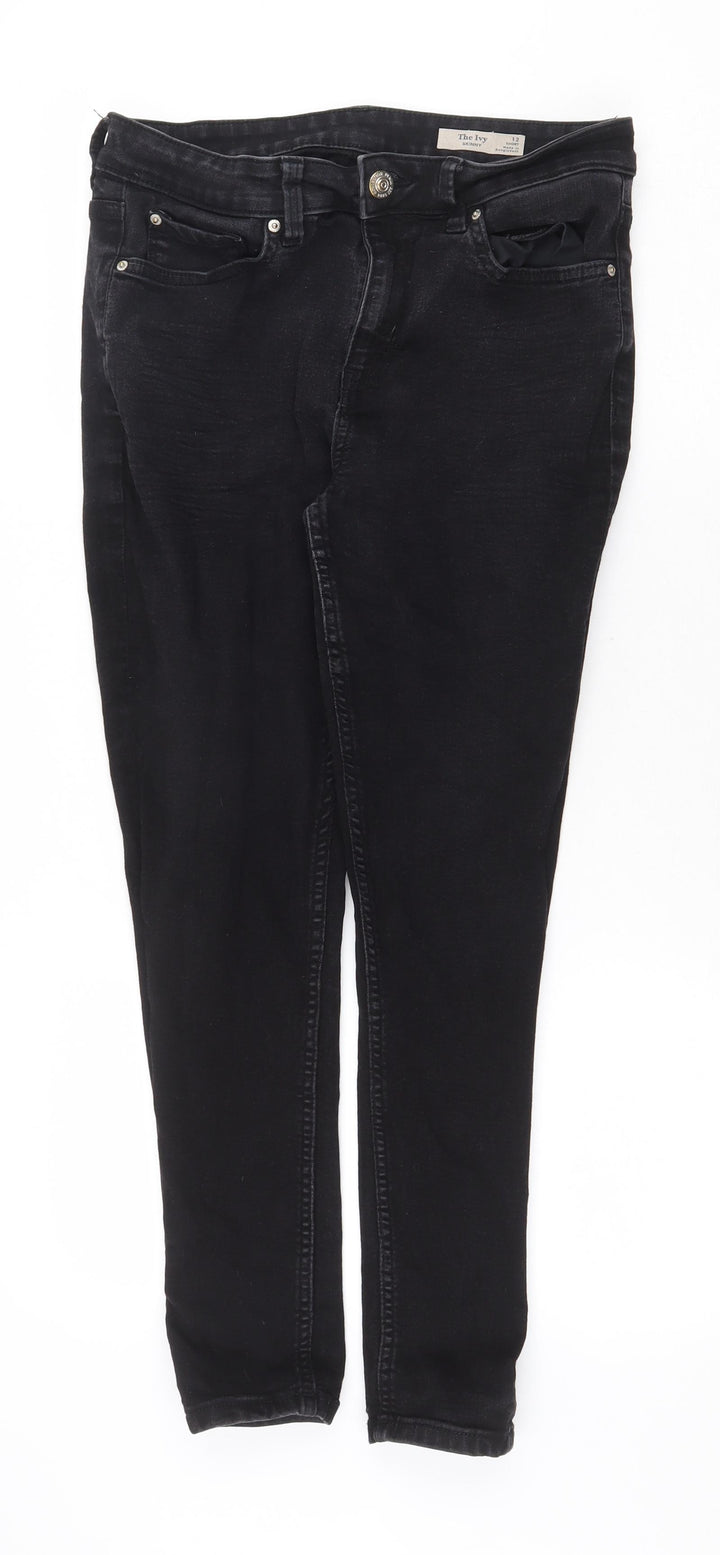 Marks and Spencer Womens Black Cotton Skinny Jeans Size 12 Regular Zip