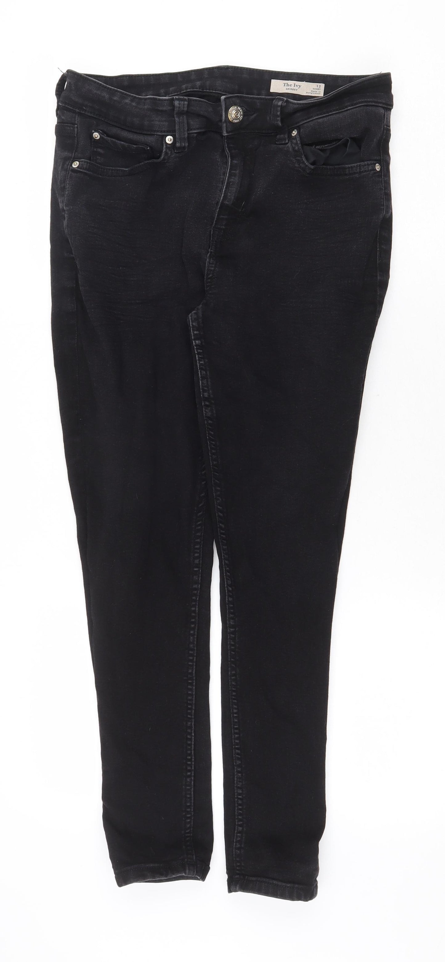 Marks and Spencer Womens Black Cotton Skinny Jeans Size 12 Regular Zip